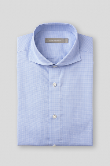 Cut Away Fine Oxford Shirt - Blue & White Dogtooth