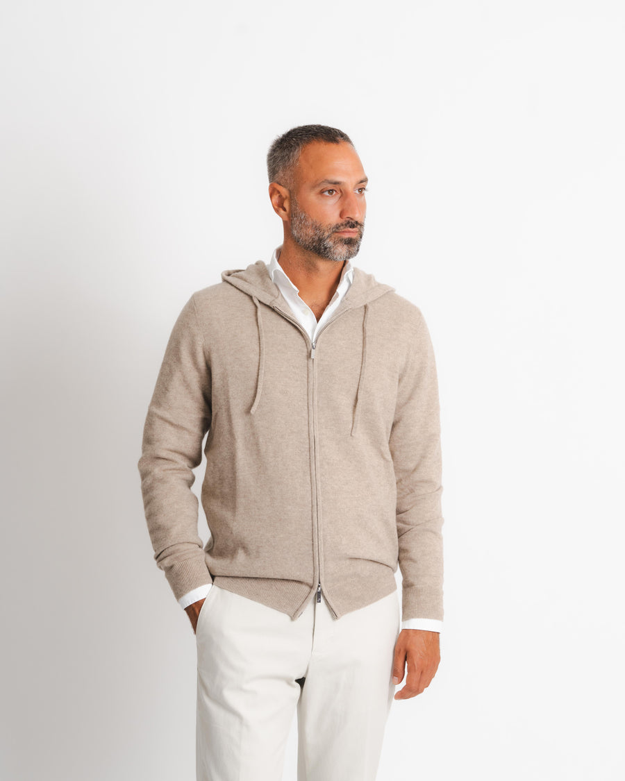 Royal Cashmere Zip Hoodie - Taupe