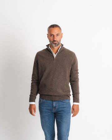 Merino Cashmere Half zip - Brun