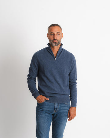 Merino Cashmere Half zip - Denim Blue