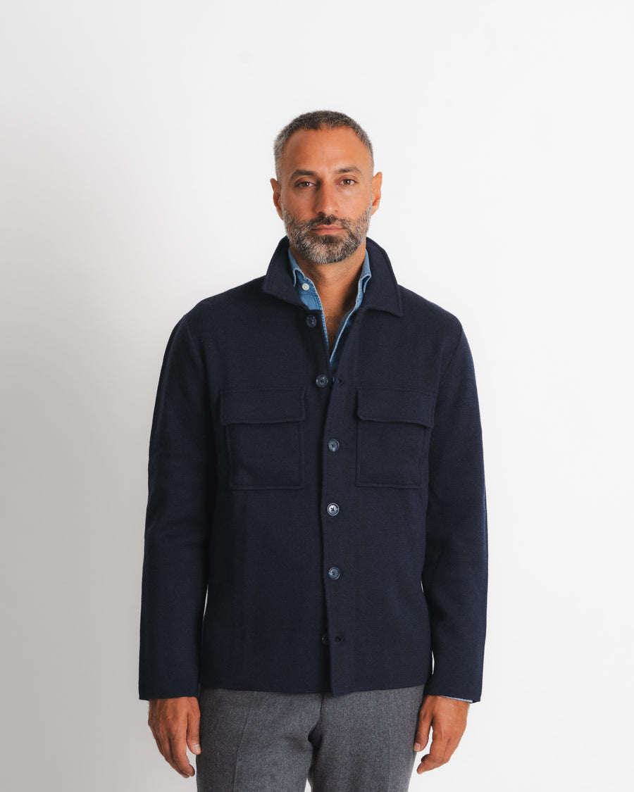 Knitted Shirt Jacket - Navy