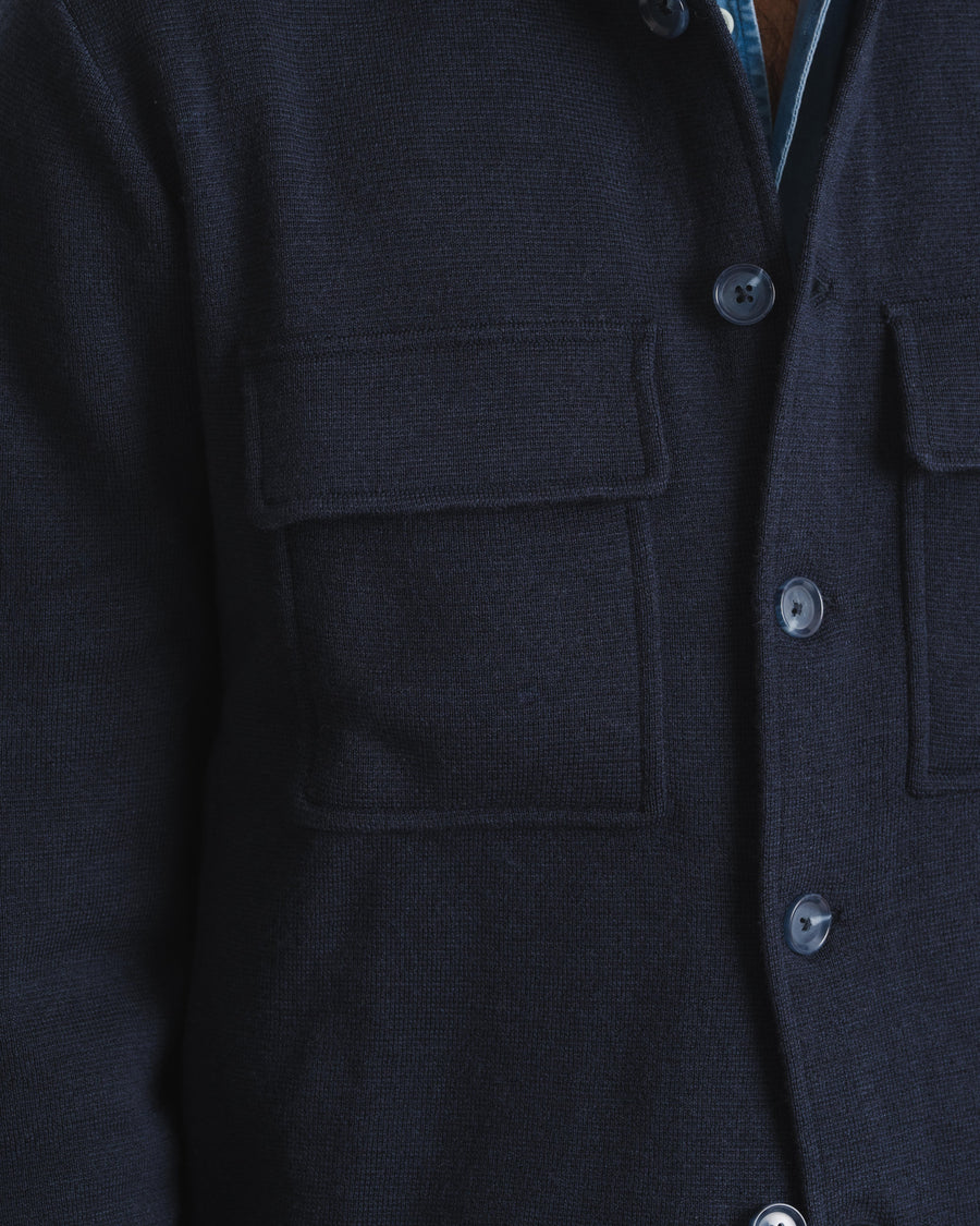 Knitted Shirt Jacket - Navy