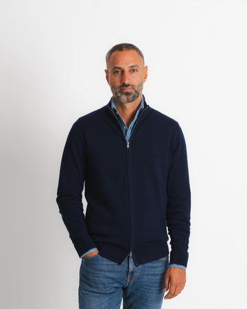 Full Zip Cashmere Cardigan - Navy