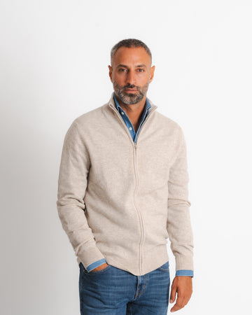 Full Zip Cashmere Cardigan - Taupe