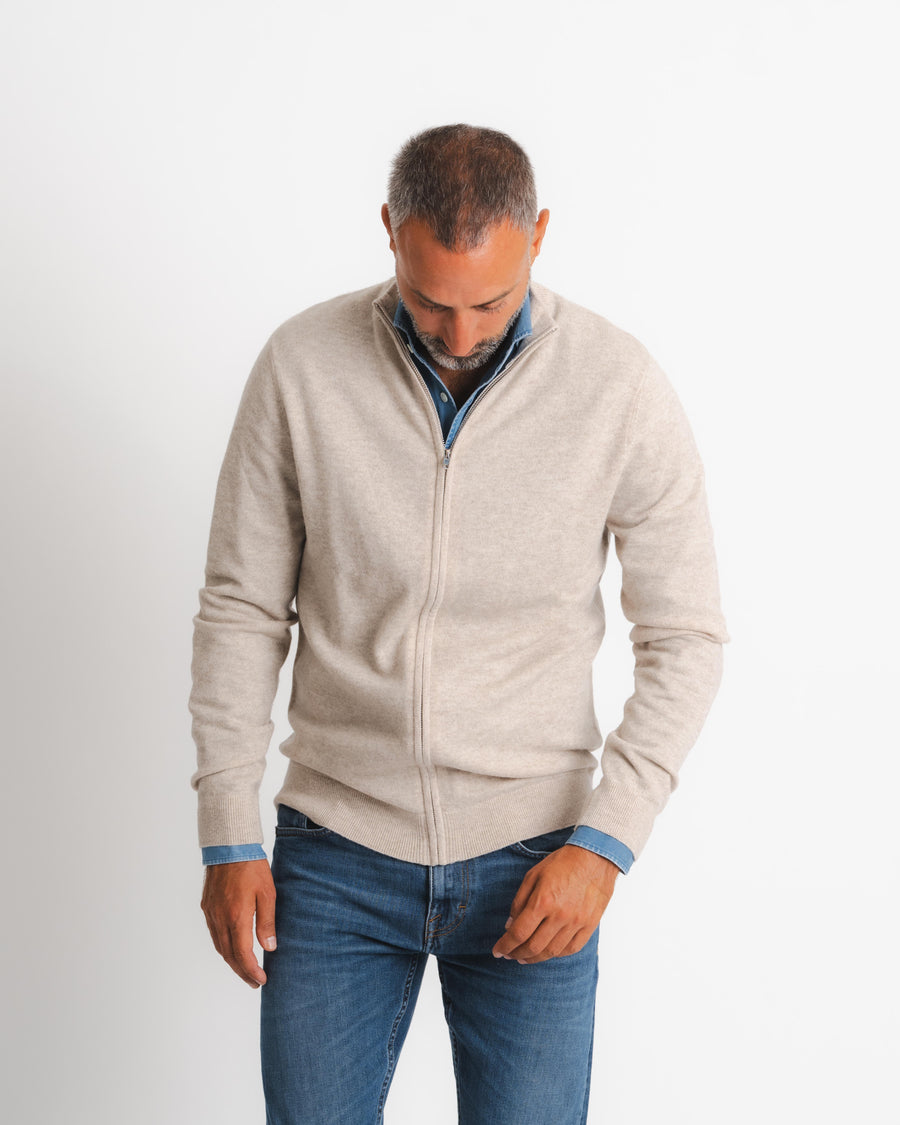 Full Zip Cashmere Cardigan - Taupe