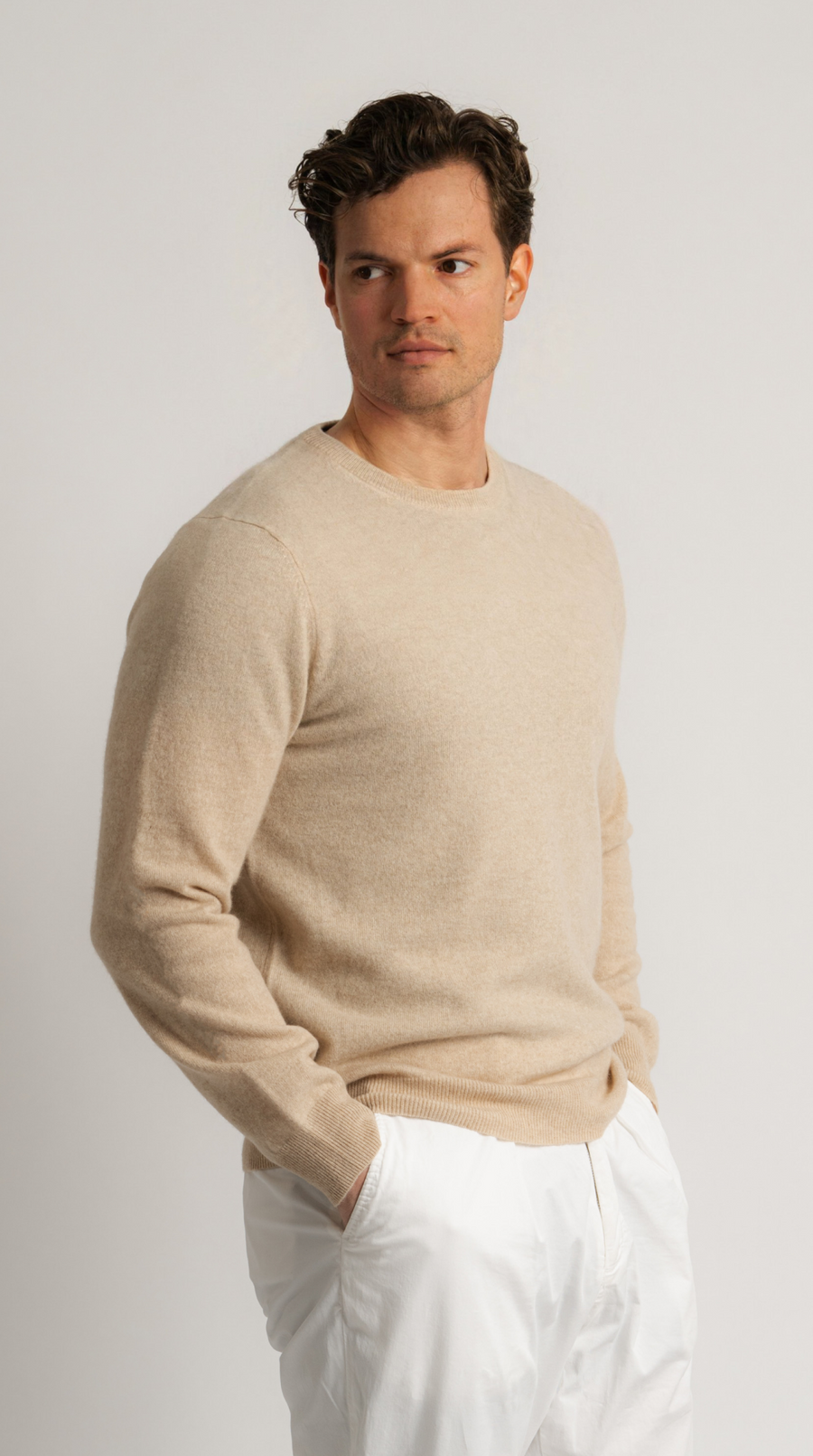 O-Neck Cashmere Sweater - Beige