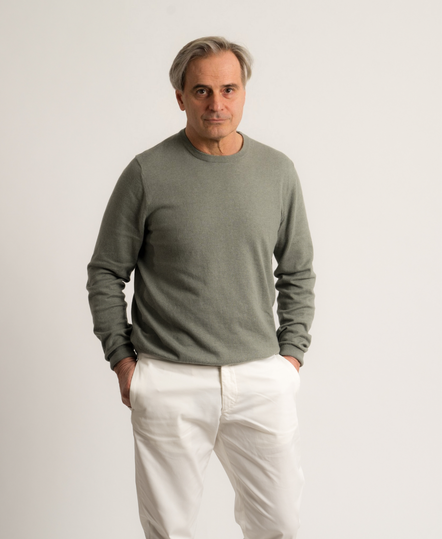 Cotton Cashmere Crewneck - Olive Green