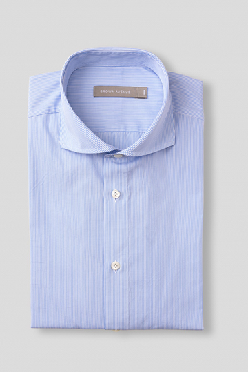 Cut Away Poplin Shirt - Light Blue Stripe