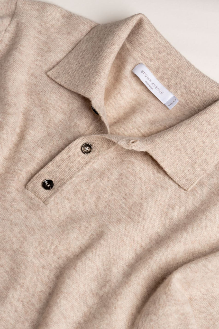 Stickad Långärmad Polo - Beige