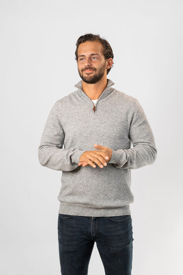 Half Zip Cashmere Sweater - Grey