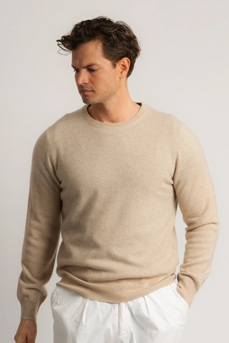 O-Neck Cashmere Sweater - Beige